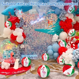 Jetec 12 Pcs Christmas in July Beach Balls 12" Inflatable Santa Flamingo