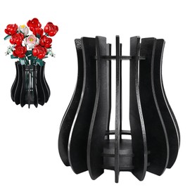 FloralGrace 1 Piece Puzzle Wooden Vase Set for Roses Cherry Blossoms Sunflowers Tulips Daffodils Lotus Flower Vase for Small Bouquet Arrangement Home Decor for Adults (Black)