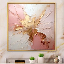 DesignQ Abstract Painting framed wall art decor, Abstract framed wall art, Fusion Of Gold And Pink Paint, Extra large Canvas Golden framed wall art, 36x36 inches