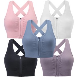 Evercute Zip Front Post-Surgery Bra Women's Wireless Sports Bras Padded Strappy Medium Support Yoga Exercise Athletic Bras