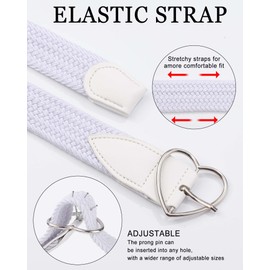 Monopa Kids Braided Belt - Elastic Girls Belt Toddler Boys Stretch Belt with Heart Buckle(White,80cm)