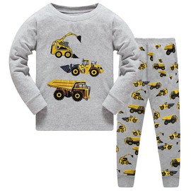 LXKA Boys Pyjamas Kids Pjs Toddler Clothes Sleepwear 100% Cotton Dinosaur Digger Shark Fire Truck Print Long Sleeve Shirts & Bottoms 2 Pieces Clothing Outfits Nightwear 2-8 Years