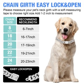 Dog Chain Silver Cuban Collars,Walking Silver Dog Metal Chain Choke Collar with Design Secure Buckle,Pet Cuban Crystal Collar Necklace Accessories for Small Medium Large Dogs Cats (Silver, 18in)
