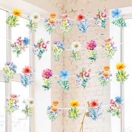 Saypacck 32.8ft Colorful Paper Wildflowers Garlands Paper Cutouts Flower Hanging Garland Banners Floral Backdrop Party Decoration for Birthday Baby Shower Party Decor (Elegant)