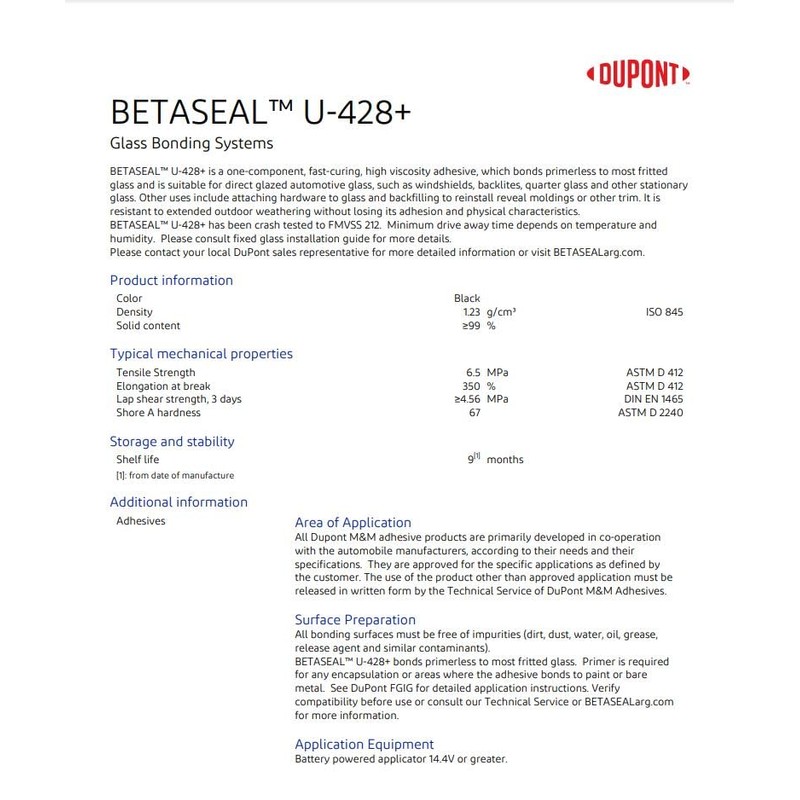 Betaseal U-428+ HV Fast Cure Auto Glass Urethane Adhesive -