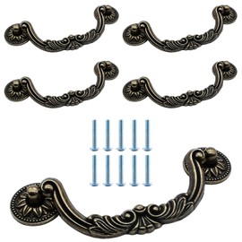 Jersvimc 5 Piece Drop Drawer Handles 5 Inch(128mm) Hole Centers - 6.2 Inch Total Length, Bail Cabinet Pulls Bronze Dresser Handles for Furniture Cupboard Wardrobe Kitchen Door