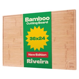 Riveira Brown Bamboo Wood Cutting Board – Gourmet Bamboo Grandeur: 36 x 24 Wooden Cutting Board – Wooden Cutting Boards For Kitchen Decorative – Innovative Juice Grooves Wooden Chopping Board