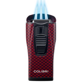 Colibri Monaco Triple Jet Flame Cigar Lighter, Wind Resistant, Blue Illusion Fuel Window, Refillable Butane (Red Carbon Fiber)