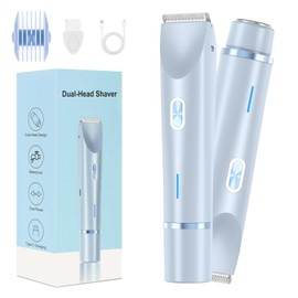Dermave Bikini Shaver,2 in 1 Dual Head Bikini Trimmer & Body Shaver, Painless Hair Removal with Silky Glow Finish, Cordless & Waterproof Electric Trimmer for Women,Blue