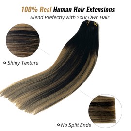 Hair Extensions Clip ins 4Pcs 100g Seamless Lace Clip in Hair Extensions Balayage Black to Caramel Blonde Highlights 18 Inch