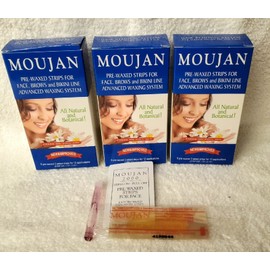 MOUJAN 3 PK. MOUJAN , PRE-WAXED STRIPS FOR FACE, Hair Removal WaxED Strips, 6 - 2 SIDED