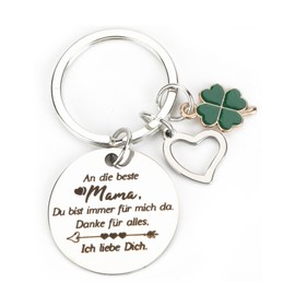 OBEISN Stainless Steel Keyring with Four Leaf Clover and Heart Pendant, Gift for Women, Girlfriend, Mum or Sister, Perfect as a Birthday Gift, Small Attention, silver