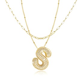 GIFT4U Initial Necklaces for Women - Bubble Letter Necklace Gold Letter Necklace, Bubble Necklace Gold,S Bubble Letter Necklace,Trendy Initial Jewelry Bubble Necklace Gifts for Women