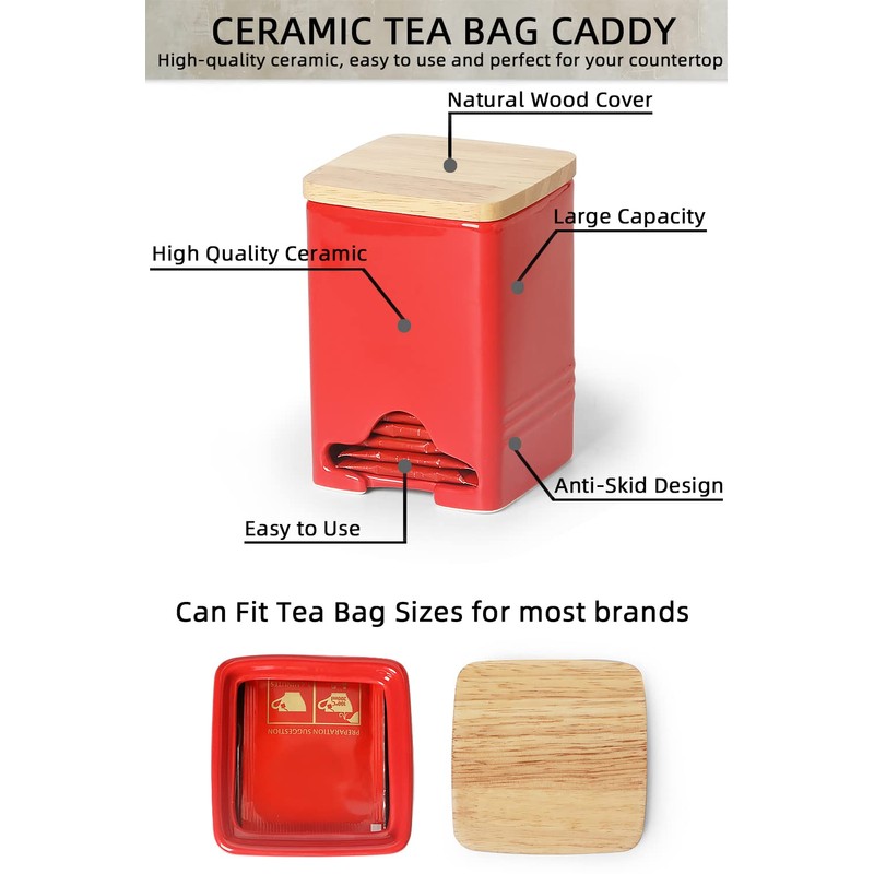 QUXIJA Ceramic Tea Bag Storage Organizer Caddy Holder with Lid
