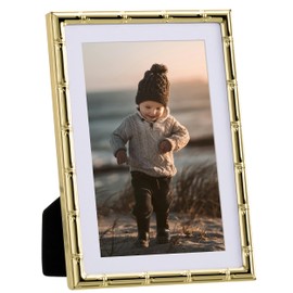 eletecpro 5x7 Metal Picture Frame with Glass Cover, Display 4x6 with Mat or 5x7 Without Mat for Wall or Tabletop Display, Gold