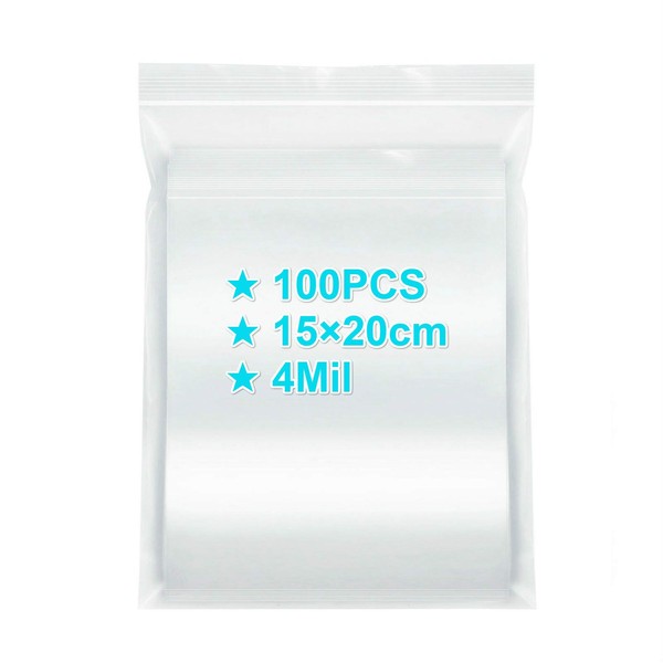 YDD Ziplock Bags 15x20cm, 100PCS, 4 Mil Extra Thick Reusable