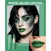 Matte Velvet Lipstick,Green Creamy Lipgloss Stick Women Halloween Makeup