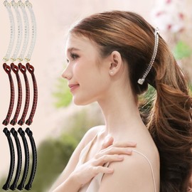 RC ROCHE ORNAMENT 12 Pcs Womens French Clutcher Thin Curve Banana Hair Clip Ponytail Maker Barrette Inner Teeth Secure Lock Strong Grip Cute Beauty Fashion Accessory, Large Clear Brown and Black