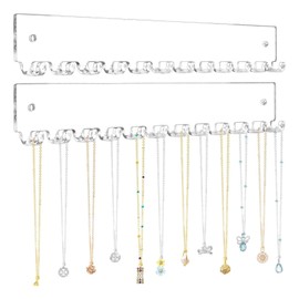 SKTMH 2Pack Acrylic Necklace Holder Wall Mounted Necklace Organizer Hanging Jewelry Organizer with 12 Hooks Acrylic Necklace Hanger Wall Jewelry Organizer for Necklaces Bracelets Rings Bangles Display