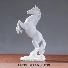12.2 inches Standing Horse Resin Statue Horse Art Figurine Decorative Home Office Decor Ornaments for Desk Bookshelf Cabinet to Attract Wealth and Luck (White)