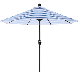 ABCCANOPY 9FT Patio Umbrella - Outdoor Waterproof Table Umbrella with Push Button Tilt and Crank, 8 Ribs UV Protection Pool Umbrella for Garden, Lawn, Deck & Backyard (Navy Blue Stripes)