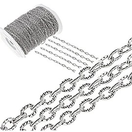 Perlin 3 Metres, Link Chain, Metal Chain, Oval, Curb Chain, 4 mm, Tibet Silver, Jewellery Chain, Sold by the Metre, for Jewellery Making Necklaces, Bracelets, DIY Crafts