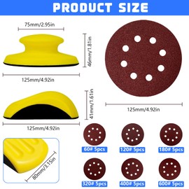 TTYSHIP® Pack of 2 Velcro Sanding Blocks, 125 mm Hand Sanding Block with 30 Sheets of Sandpaper 125 mm, Grit 60/120/180/320/400/600, Suitable for DIY, Restoration of Wooden Furniture