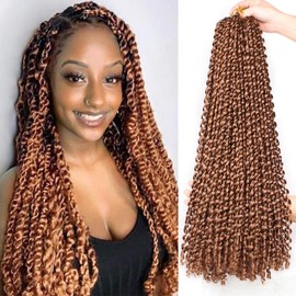 Leeven 2 Packs 24 Inch Passion Twist Hair Long Bohemian Water Wave Crochet Hair for Butterfly Locs Braiding Hair Brown Curly Synthetic Passion Twists Hair Goddess Locs Hair Extensions 30#