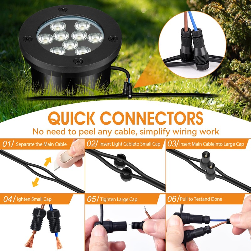 9W Low Voltage Landscape Lights, AC/DC 12-24V In-Ground Lights IP68