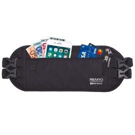 PREMYO XL Flat Bum Bag Sports - Waist Bag Women Belt Bag Men Waterproof - Money Belt for Travel, black, money belt