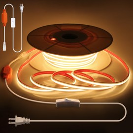 Aclorol 100FT COB Outdoor LED Strip Lights Waterproof 1 Roll 30M AC 110V High Voltage COB LED Rope Light Warm White 3000K Switch with Plug High Density Outside IP68 Flexible Tape Light 8640leds/30M