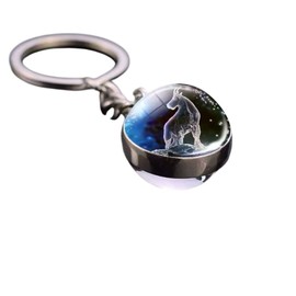 Generico Capricorn Zodiac Sign Keyring Ball Silver Colour Double Sided Luminous Horoscope Magic Stars Constellation Gadget Accessories Backpack Gift Idea for Men and Women, silver, One size