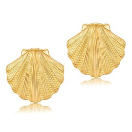 TOVABA Gold Shell Shape Stud Earrings for Women Natural Seashell Statement Drop Hypoallergenic Beach Earrings for Summer Jewelry for Gift, Brass, No Gemstone