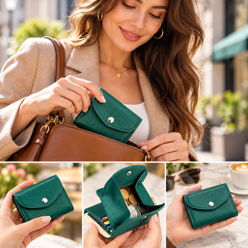 Women's Genuine Cowhide Leather Mini Wallet with RFID Protection –