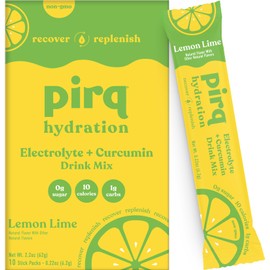 Pirq Hydration - Lemon Lime - Hydration Powder Packets | Electrolyte Drink Mix | Curcumin | B Vitamins | Zero Sugar | Keto Friendly | 10 Sticks