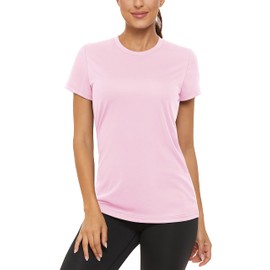 TACVASEN Short Sleeve Shirts for Women Athletic Workout Tops UV Sun Protection Breathable Running T-Shirts Light Pink M