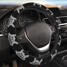 Funda elástica para volante de coche, diseño de tortuga marina, color negro mandala, antideslizante, elástica, suave, accesorios de decoración interior para diversos coches, camiones, SUV, para