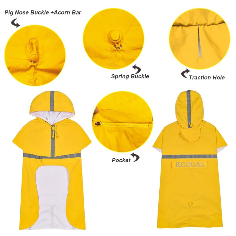 KOOGAL Pet Large Dog Raincoat Apparel Poncho Waterproof for Medium