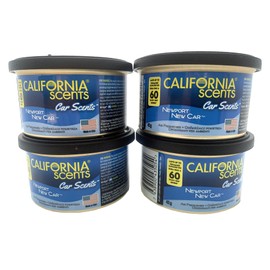 California Scents New Car Air Freshener, 4 x 42g Air Freshener Car Fragrance, Adjustable Lid, Lasts up to 60 Days, Fits Cup Holder, Scented, Black/Blue
