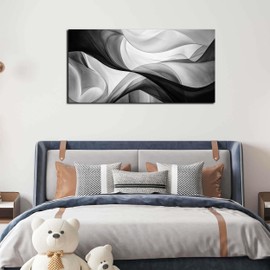 CANEITO Abstract Wall Art for Living Room, Black and White Wall-Decor for Bedroom, Minimalist Curve Line Canvas Print Pictures for Hallway Office, Size 40x20 Inches
