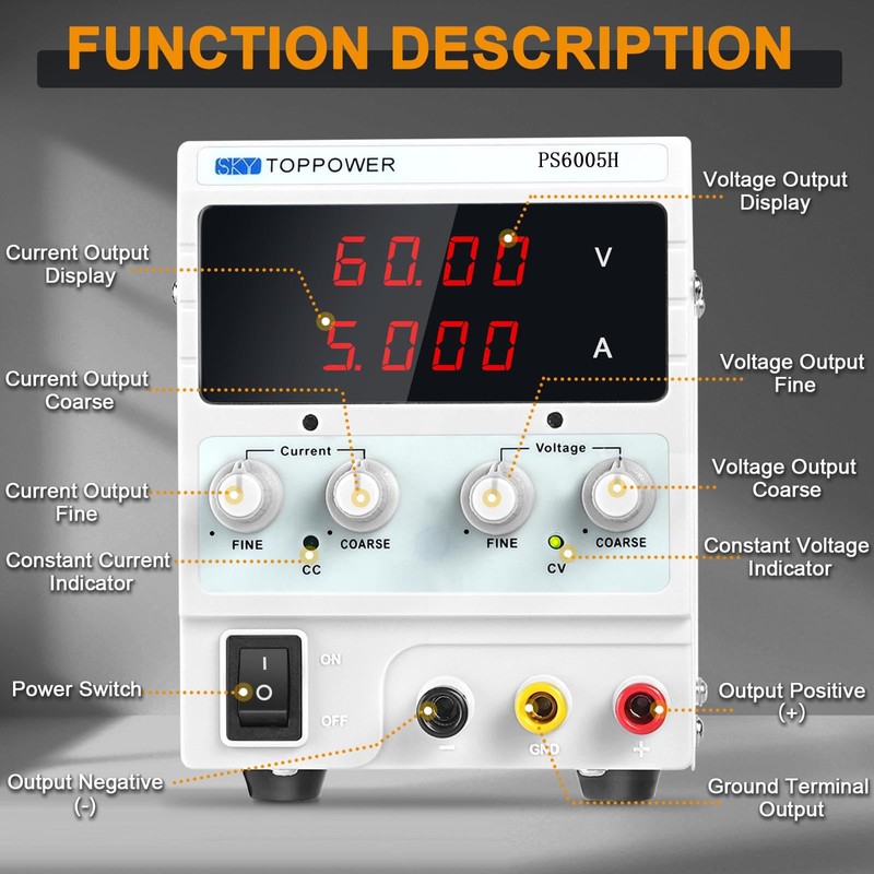 Variable DC Power Supply, 0-60V 0-5A Adjustable Bench Power Supply