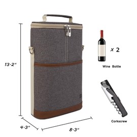ALLCAMP OUTDOOR GEAR 2 Bottle Wine Tote Carrier - Insulated Portable Padded Canvas Wine Bag for Travel, BYOB Restaurant, Wine Tasting, Party, Great Christmas Day Gift for Wine Lover，Dark Gray