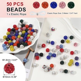 PATIKIL 50 Pcs Rhinestone Beads for Jewelry Making, 10mm Shiny Round Disco Ball Beads Sparkle Crystal Clay Beads with Hole for Bracelet Necklace DIY Crafting, 15 Colors
