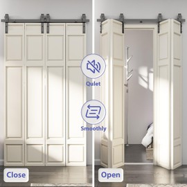 TOCRETOARE 58" Bifold Sliding Barn Door Hardware Track Kit, Heavy Duty Top Mount, Smooth and Quiet Sliding Space-Saving Bifold Door Track Hardware, Fit Four 13.5" Bi-Folding Doors (No Door)