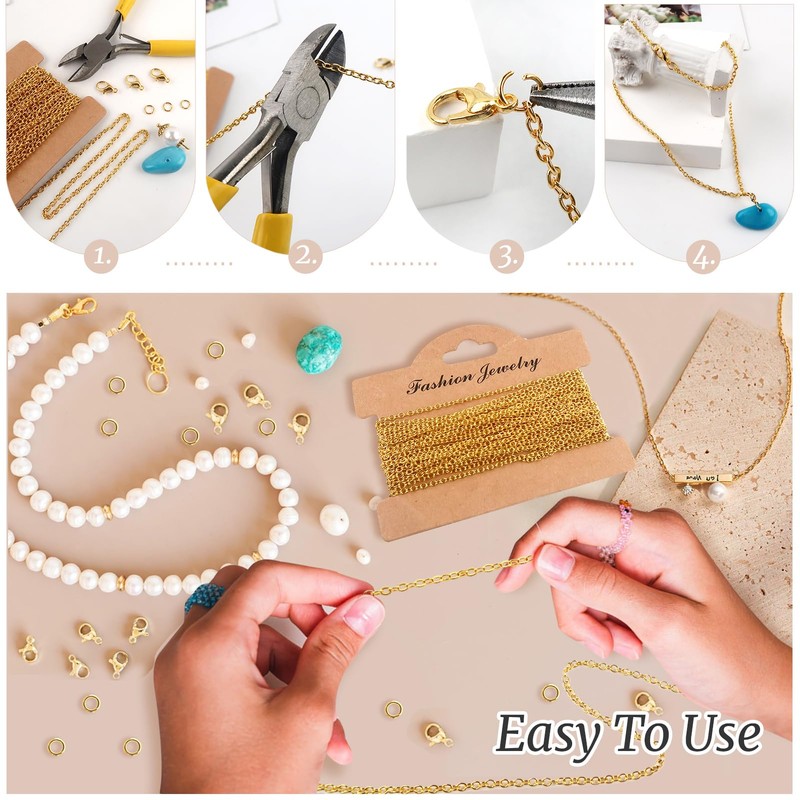 TOAOB Jewelry Making Chains Kit 39 Feet Gold 3x2mm Link