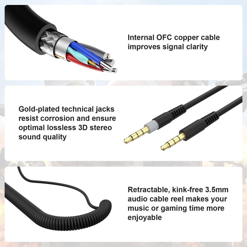 Saipomor 3.5mm Coiled Audio AUX Cable Compatible with HyperX Cloud