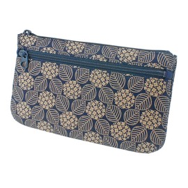 Indenya Inden No. 6 Pouch, Deer Leather, Navy Blue Base x White Lacquer, Hydrangea Pattern 4407-14-174, Navy, White