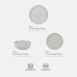 Gibson Elite Tahoe Sunset 12 Piece Stoneware Reactive Glaze (Service for 4) Ceramic Plates and Bowls Dinnerware Set - Cream White