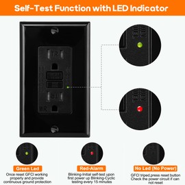 XIMAOEASE GFCI Outlet 15 Amp, Self-Test,Electrical Outlet with Thinner Design,WR Weather Resistant GFCI Receptacle,Ground Fault Circuit Interrupters,Indoor or Outdoor Use,UL Listed (1, Black, 15Amp)