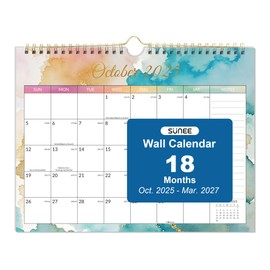 SUNEE Wall Calendar 2025-2026, 18 Months Hanging Monthly 2026 Calendar 11"x8.5", October 2025 to March 2027, for Organizing & Planning, 2026 Monthly Calendar with Note and next Month, Watercolor